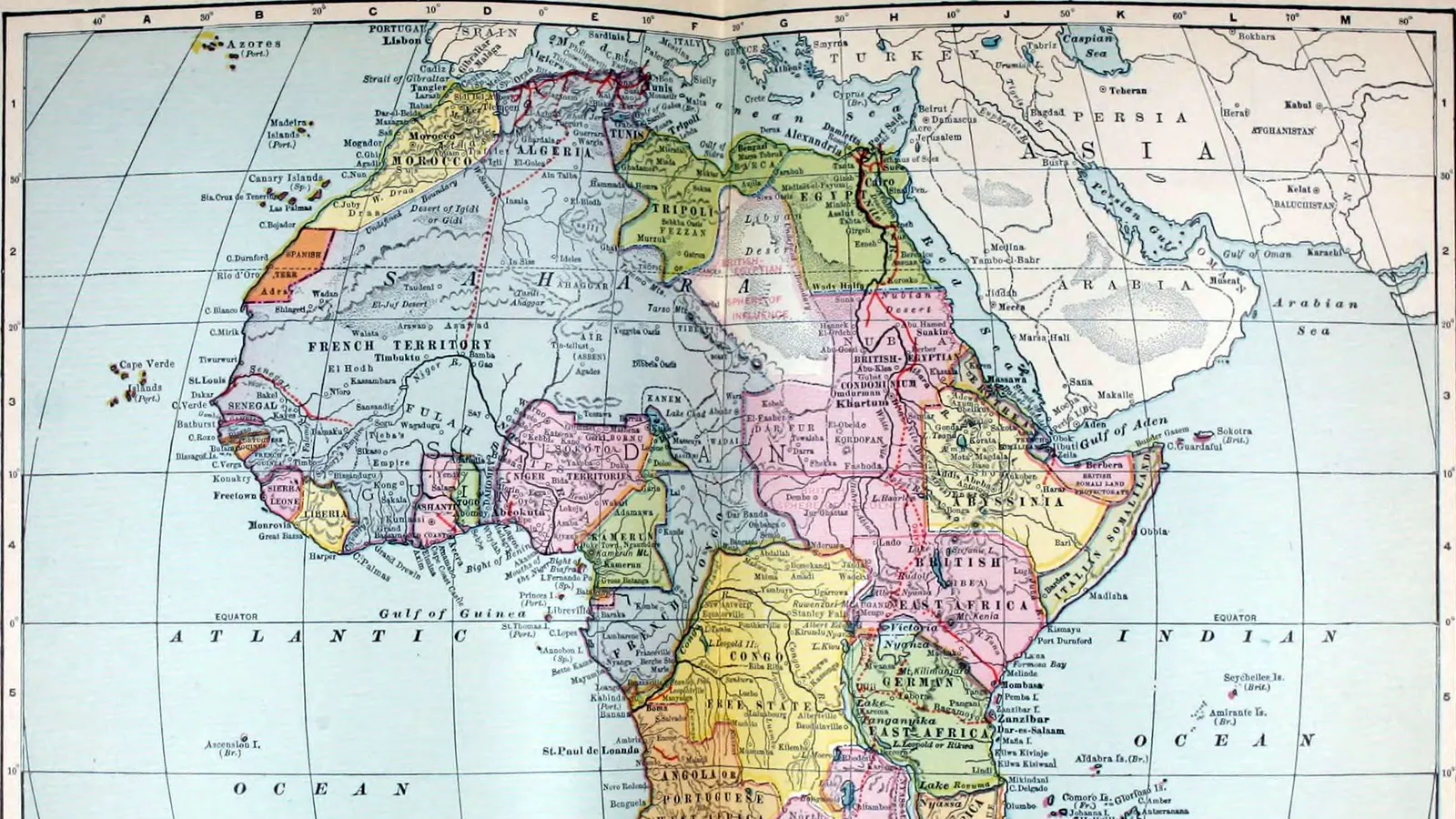 Carte politique de l'Afrique vers 1905 où figurent le Sénégal et les possessions européennes
